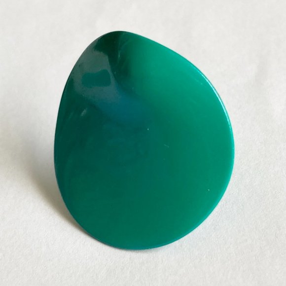 Vintage Aqua Green Enamel Clip On Earrings 70's 80's Pearlized Freeform Modern - Picture 8 of 9